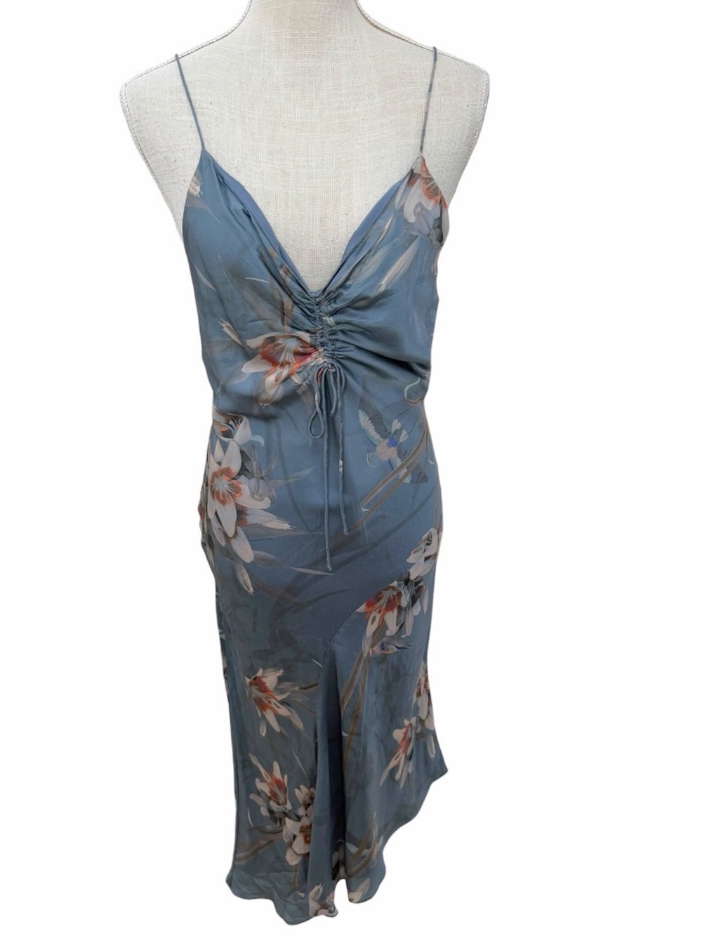 AllSaints Alexia Kuroyuri Blue Floral Silk Blend Midi Dress Size 4 - Picture 3 of 16